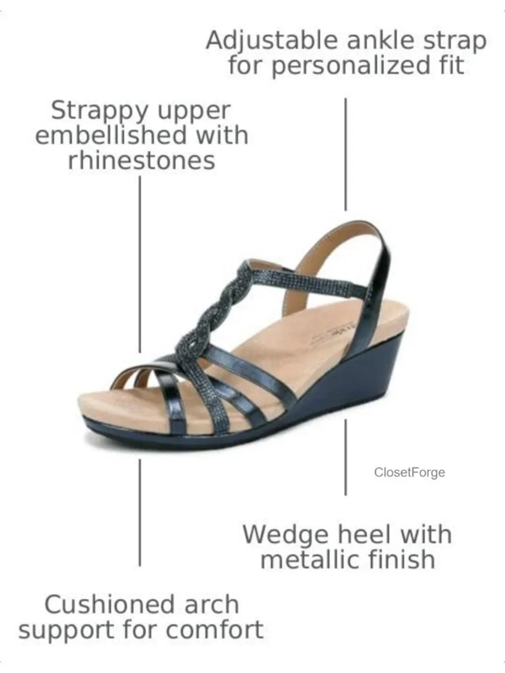 Women's Rhinestone Strappy Wedge Sandals Slip On PU